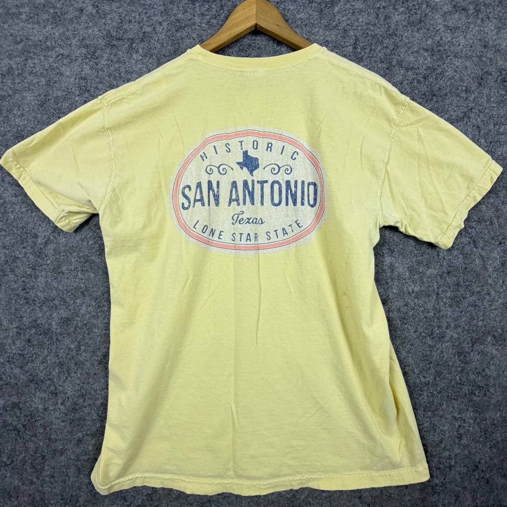 San‎ Antonio Texas Comfort Colors T Shirt Mens Large Yellow Graphic Short Sleeve